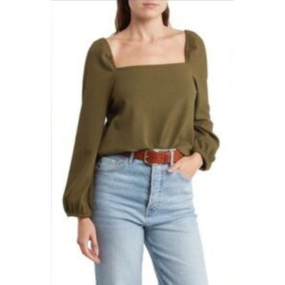 NWOT Madewell Crepe Square-Neck Puff-Sleeve Top Size XS